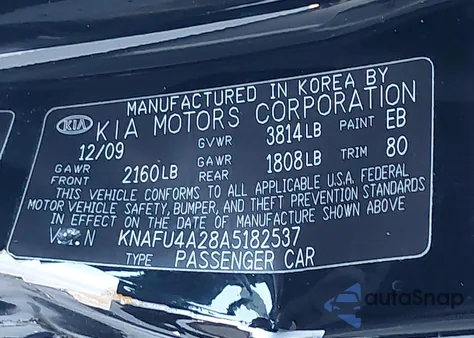 2010 Kia Forte Ex from USA, damaged, VIN KNAFU4A28A5182537